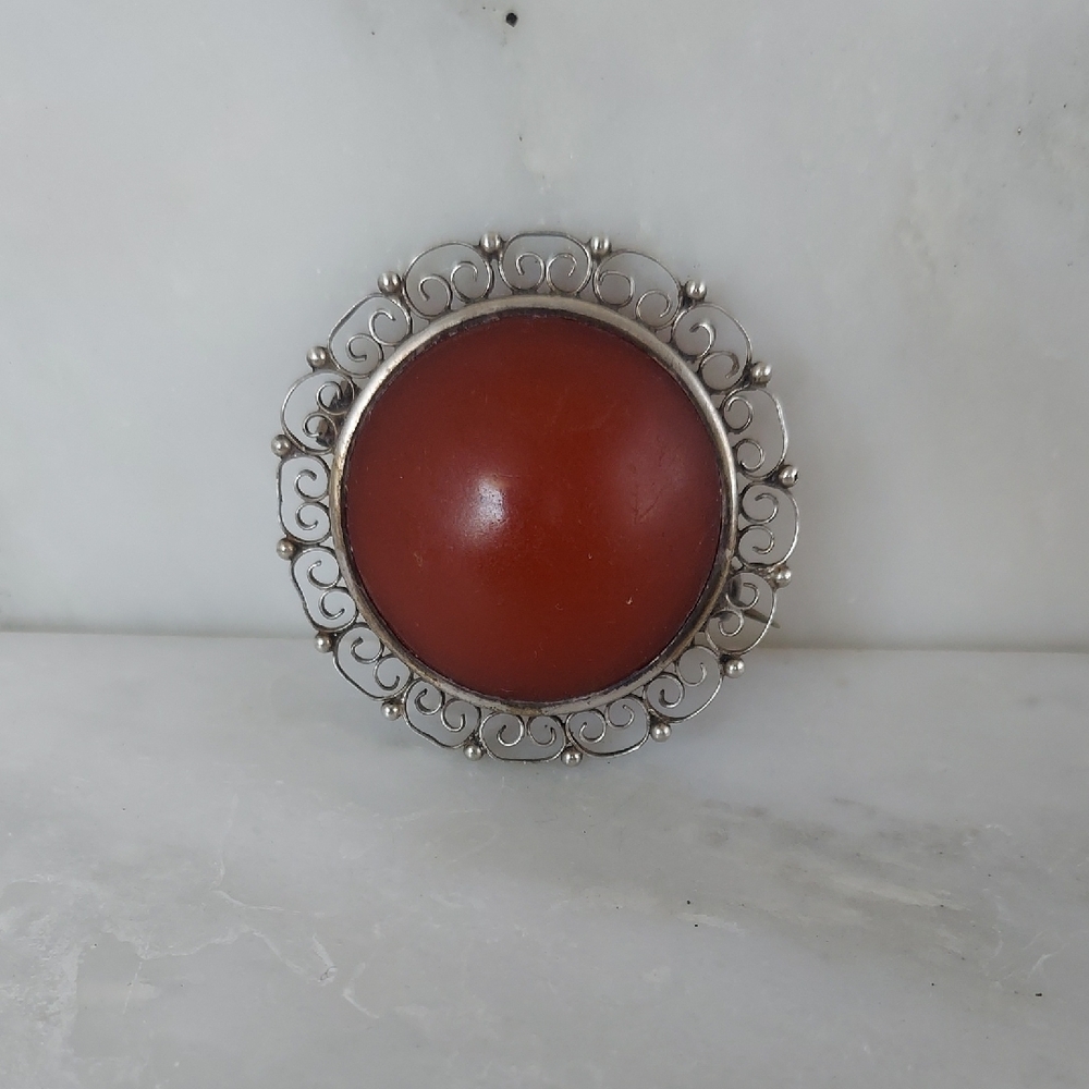 Antique Sterling Carnelian Brooch